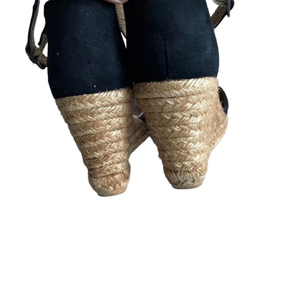 GAIMO Suede Peep Toe Wedge Espadrilles Sandals Shoes Black Tan 38 - Picture 7 of 13